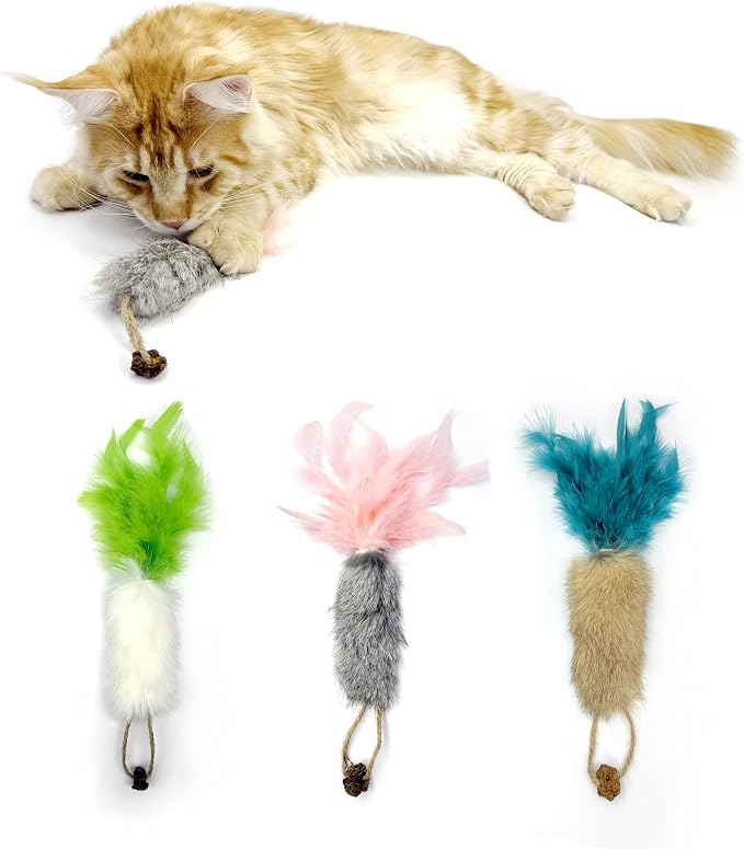 3 Pack Rabbit Fur Catnip Toys by ZAYLUMO