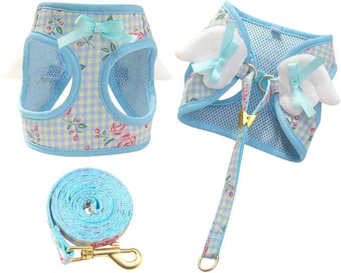 Dog Harness and Leash Set with Angle Wings, Pet Adjustable Mesh Vest Harness by BECHANMIG