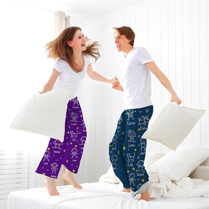 Custom Pajama Pants for Women Men, Personalized 67 Name Photo PJ Family Six - Image 3