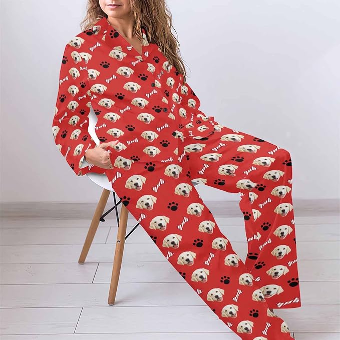 MyPupSocks Custom Face Pajamas for Women Set, Personalized Photo Long Sleepwear - Image 5