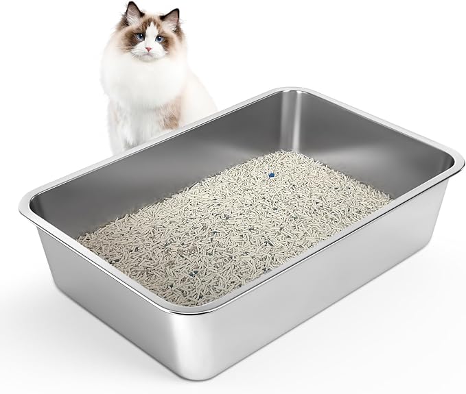 LIHONG Stainless Steel Cat Litter Box, Extra Large Metal Litter Box by LIHONG