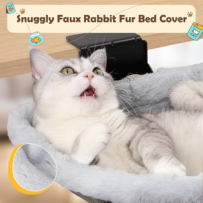 Stable Cat Desk Bed with Heavy-Duty Clamp | Sunken Hammock Design & Faux Rabbit - Image 3