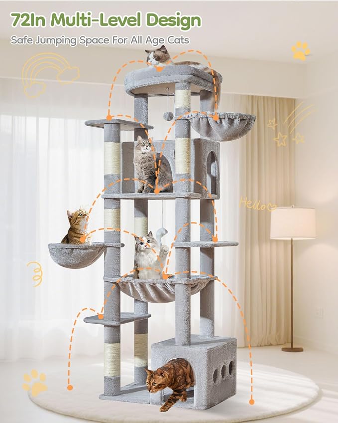 Taoqimiao 72 Inch Cat Tree, XXL Cat Tower - Image 8