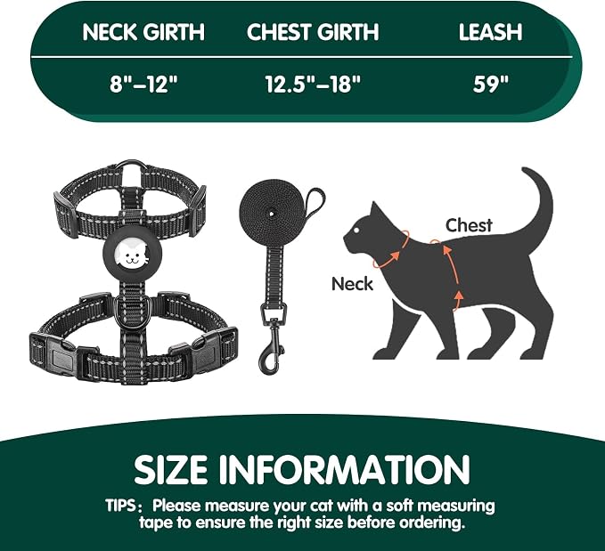 BINGPET Cat Harness with Airtag Holder, Cat Harness and Leash Set Escape Proof - Image 3