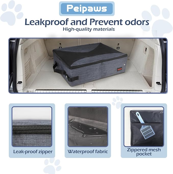 Portable Cat Travel Litter Box. Zipped Lid, Collapsible Litter Box - Image 4