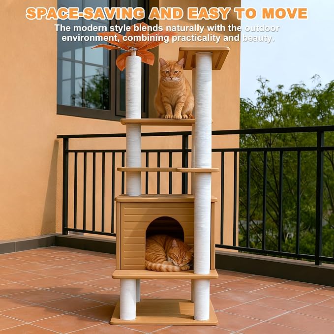 63 Inches Tall Cat Tree for Outdoor and Indoor Cats, Weatherproof Large Cat - Image 2