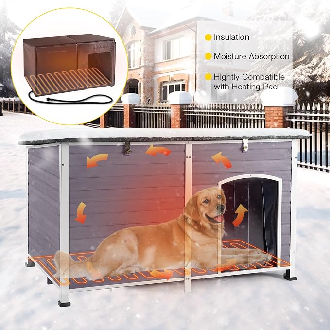 Heated Dog House with Electric Heating Pad Extra Large 59.1" Outdoor & Indoor - Image 7
