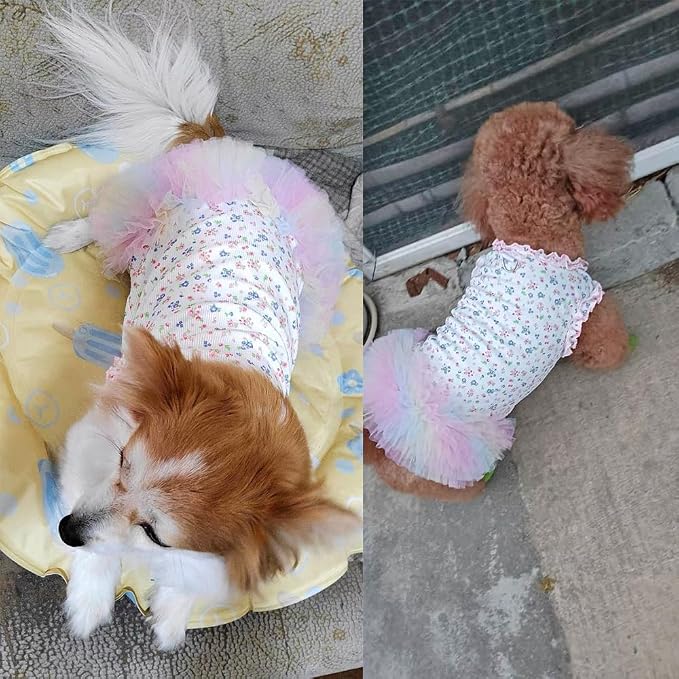 Floral Puppy Dress with D-Ring Ruffled Small Dog Clothes Female Spring Cat - Image 7