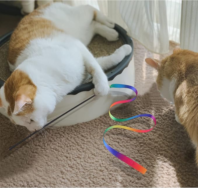 Andiker Cat Wand Teaser Toys，2Pcs Plastic Rainbow Cat Interactive Toys - Image 6