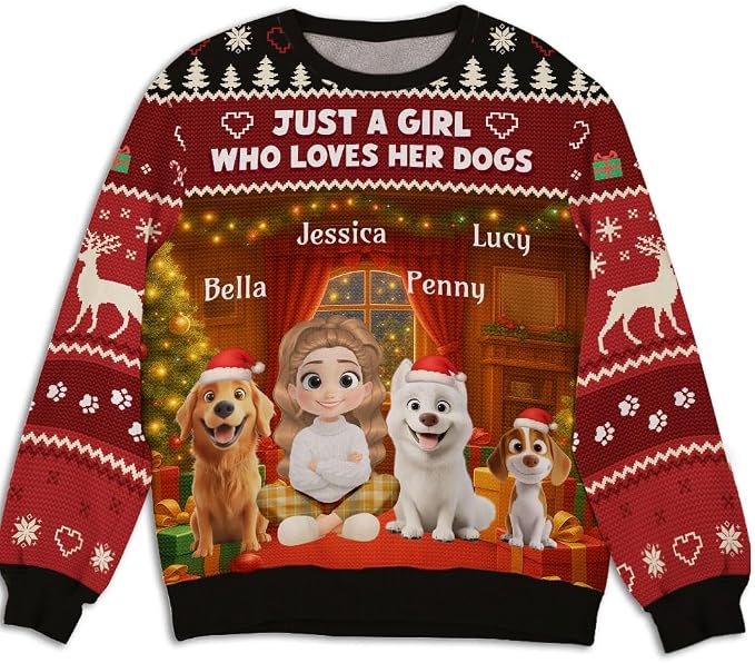 Wrappiness A Girl And Her Dog Christmas Sweatshirt by Wrappiness