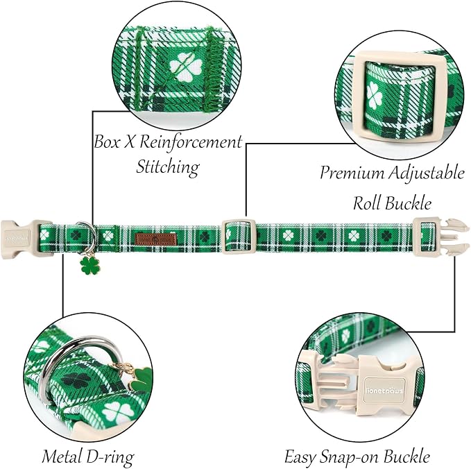 Lionet Paws St. Patrick Dog Collar, Comfortable Adjustable Green Collar - Image 2