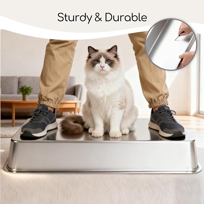 Soulbond Stainless Steel Litter Box, 27.5" L x 19.7" W x 6" H Extra Large Metal - Image 5