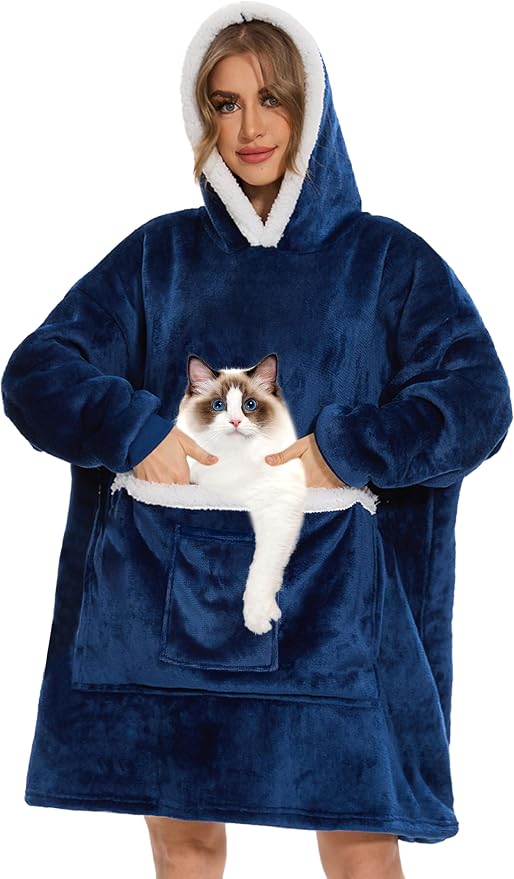 Wearable Blanket Hoodie with Giant Pocket, Soft Warm Sherpa Fleece Oversized by Bupekbee