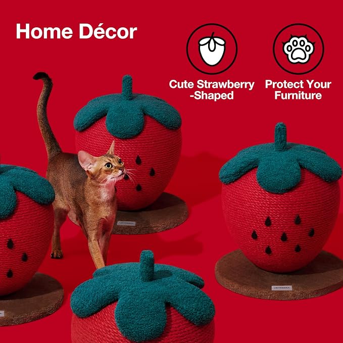 VETRESKA Strawberry Cat Scratching Post, Cute Cat Scratcher - Image 4