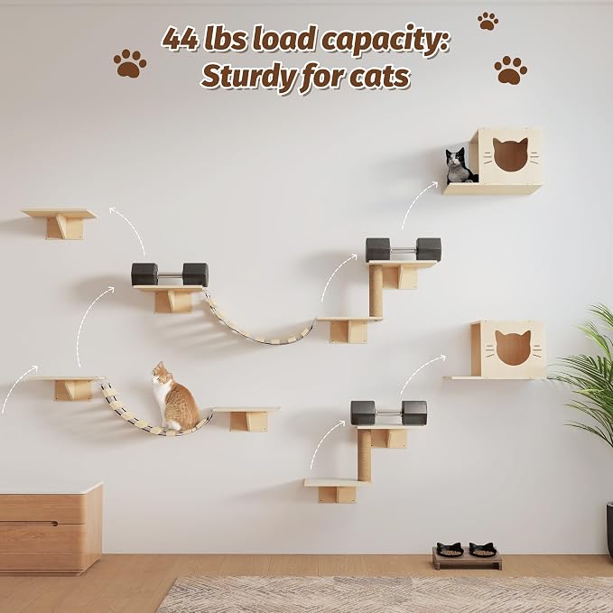 COZIWOW Cat Wall Shelves, 8-In-1 Cat Wall Furniture Set, Wood Large Cat Shelves - Image 4