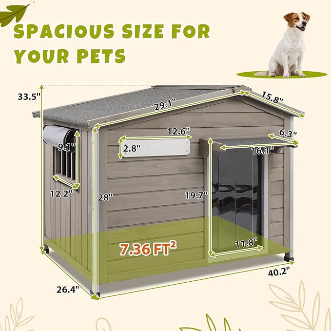 PetsCosset 40.2" L Large Dog House Outdoor & Indoor, Fir Wood Dog Kennel - Image 7