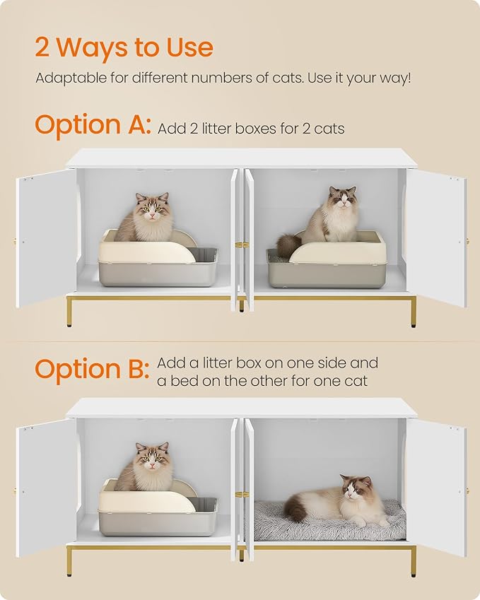 Feandrea Double Cat Litter Box Enclosure, Hidden Litter Box Furniture - Image 3