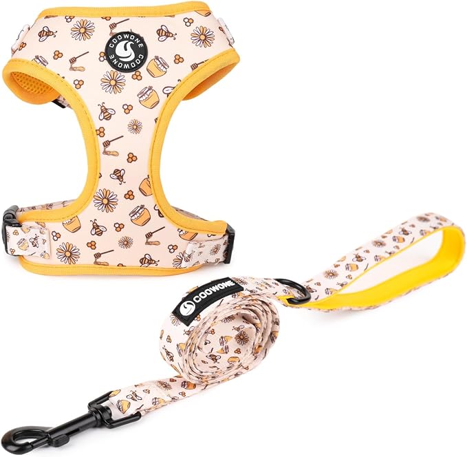 Dog Cat Harness and Leash Set, Puppia Soft Mesh Padded and Adjustable Puppy by COOWONE