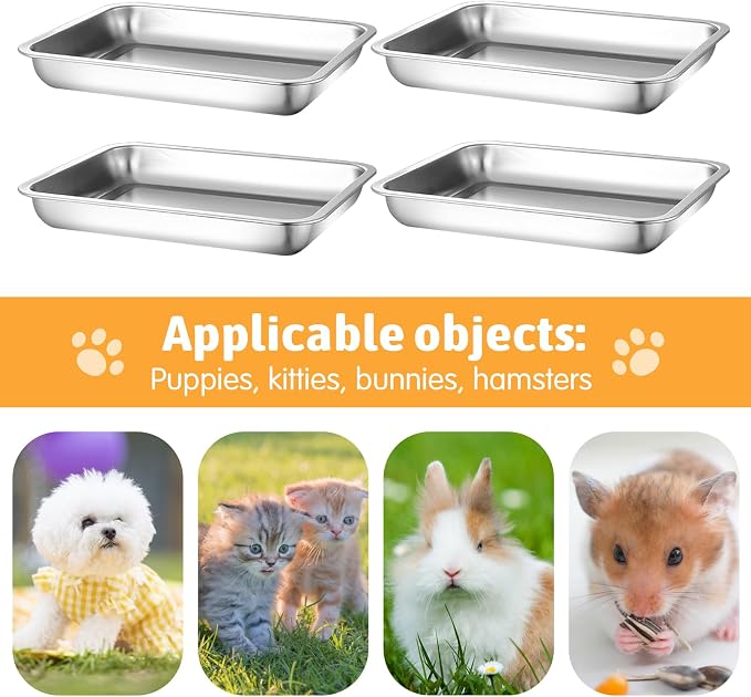 Fhiny 4Pack Stainless Steel Kitten Litter Box, Small Size Low Entry Metal Cat - Image 7