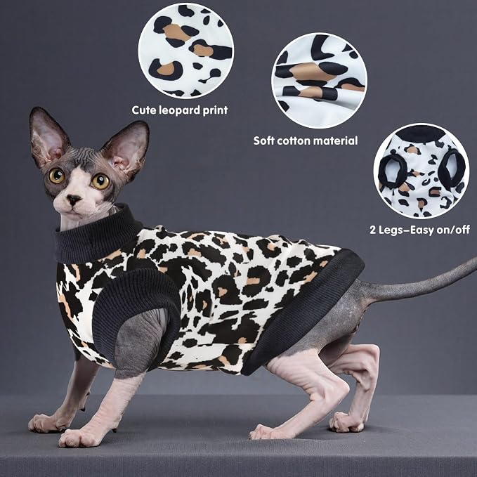 Idepet Cat Clothes Kitten Sweater Soft Kitten Shirt Cute Leopard Print Kitty - Image 4