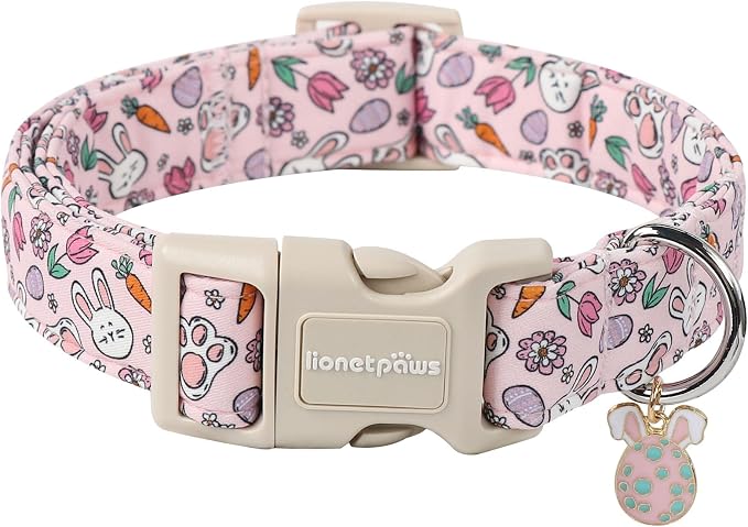 Lionet Paws Easter Dog Collar- Cute Rabbit Purple Eggs Pink Dog Collars by lionetpaws