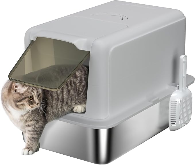 PawHut Stainless Steel Cat Litter Box, Extra Large 2 in 1 Metal Kitty Litter Pan by PawHut