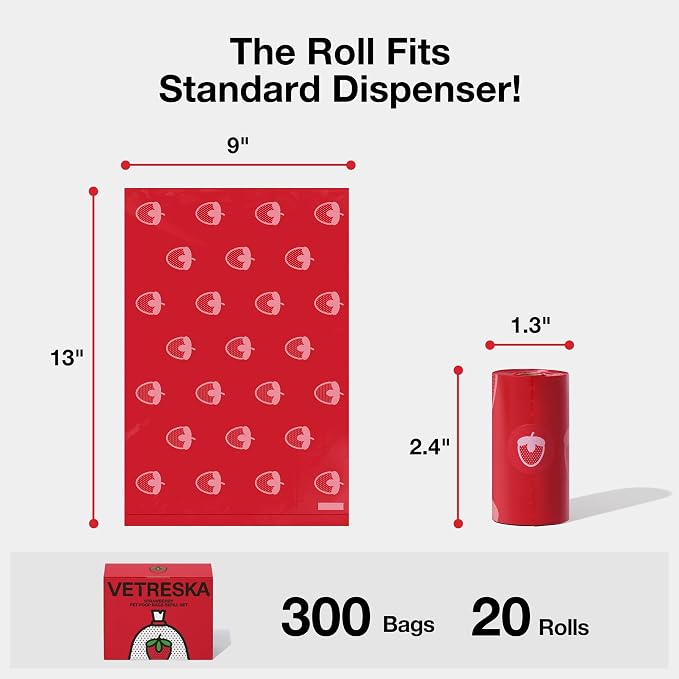 VETRESKA Strawberry Scented Dog Poop Bags, Leak Proof, Extra Thick and Large - Image 7