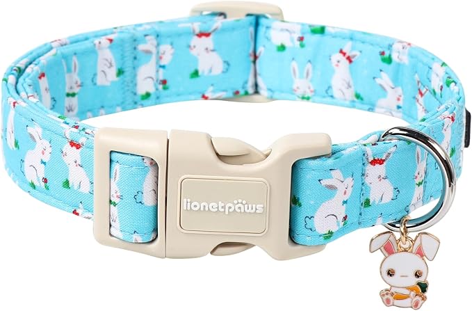Lionet Paws Easter Dog Collar, Comfortable Adjustable Blue Rabbit Collar by lionetpaws