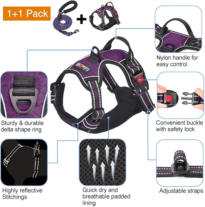 No Pull Dog Harness Adjustable Reflective Oxford Easy Control Medium Large Dog - Image 3