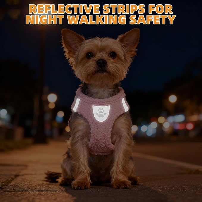 KOOLTAIL Plush Small Dog Harness and Leash Set, Warm Fleece No Pull Puppy Vest - Image 6