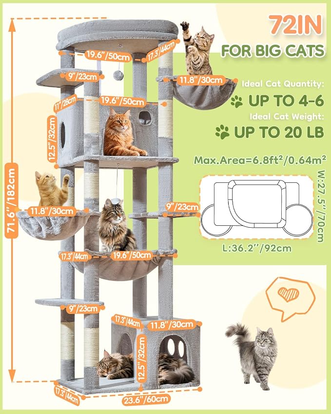 Taoqimiao 72 Inch Cat Tree, XXL Cat Tower - Image 2