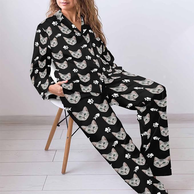 MyPupSocks Custom Face Pajamas for Women Set, Personalized Photo Long Sleepwear - Image 5