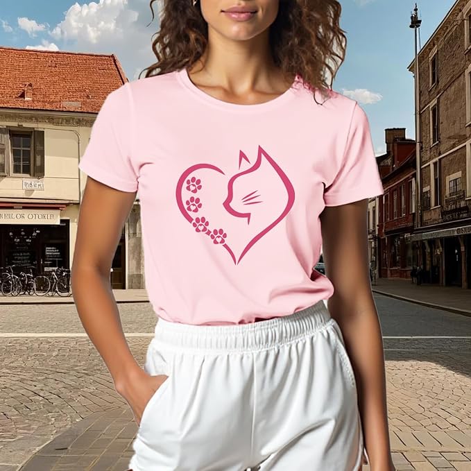 Cat Shirts for Women Cat Mom Tshirts Pet Lover Shirt Cats Paw Print Tee Tops - Image 4