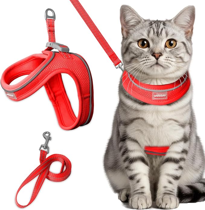 Cat Harness and Leash Set, Escape Proof Kitten Harness, Step in Adjustable Soft by BARKBAY