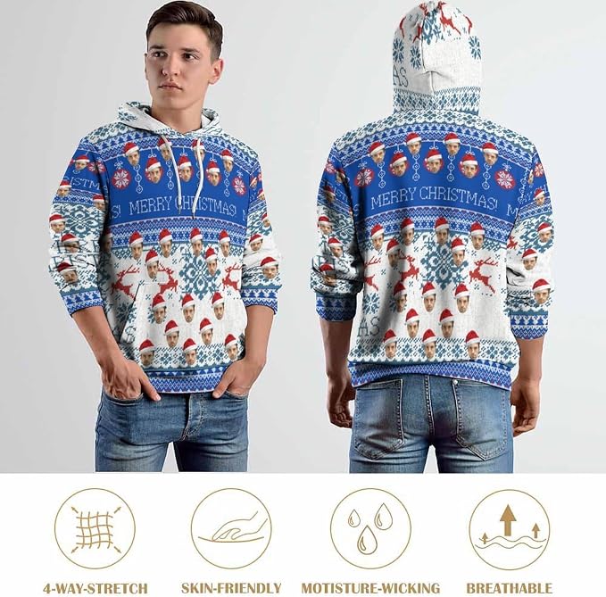 Artsadd Custom Face Unisex athletic Pockets Sweatshirt Loose Hoodie Custom - Image 7
