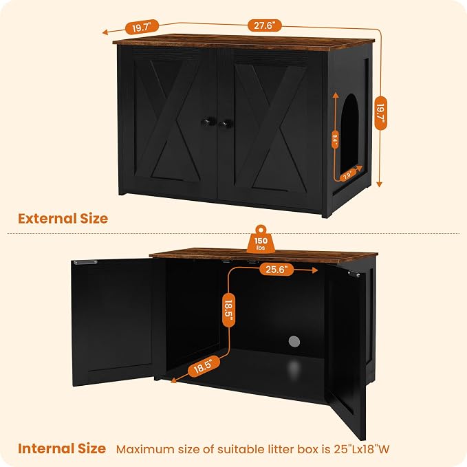 Dwanton Litter Box Enclosure, Cat Litter Box Furniture Hidden, Reversible - Image 4