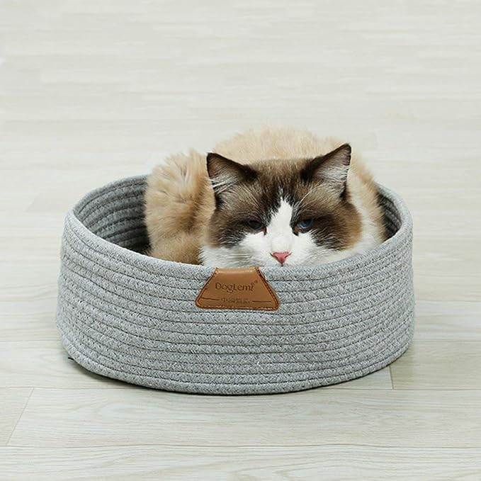 Cat Bed Basket Nest Round Cotton Rope Woven Warm Medium, Pet Sleeping Bed House - Image 7