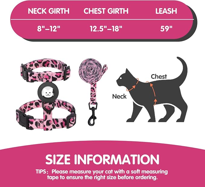 BINGPET Cat Harness with Airtag Holder, Cat Harness and Leash Set Escape Proof - Image 4