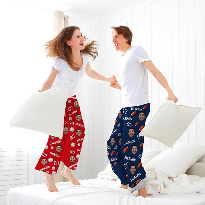 Custom Pajama Pants for Women Men, Personalized 67 Name Photo PJ Family Six - Image 2