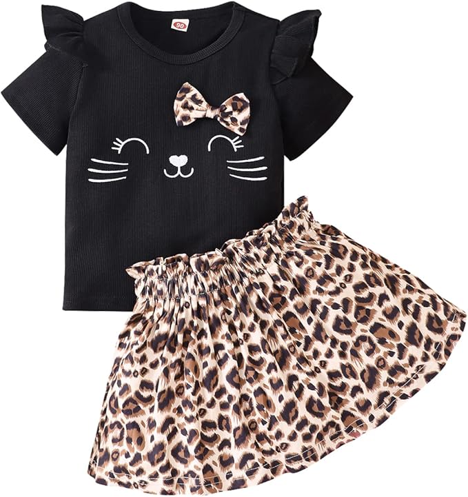 Akyzic Little Girl Skirt Outfit Two Piece Spring Summer Outfit Butterfly Dress by Akyzic