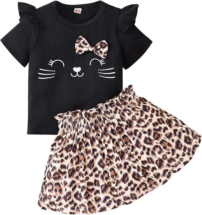 Akyzic Little Girl Skirt Outfit Two Piece Spring Summer Outfit Butterfly Dress by Akyzic