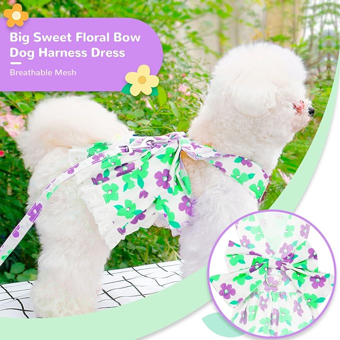 Dog Harness Dress Leash Set for Small Dog Summer Clothes Girl Female Puppy Cats - Image 4