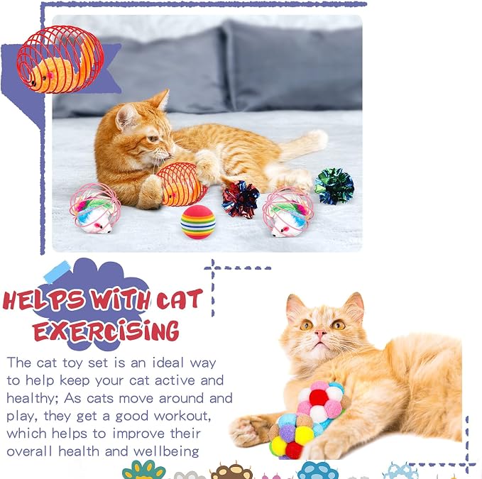 Lenwen 100 Pcs Cat Toys Set Bulk Cat Fur Mice Toys Variety Plastic Ball - Image 5