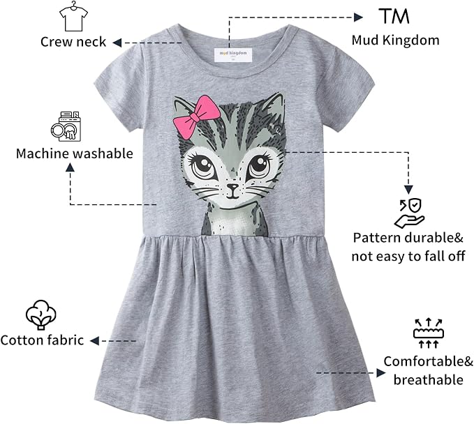 Mud Kingdom Little Girls Dresses Cotton Summer Holiday Cute Cat Dress Short - Image 2