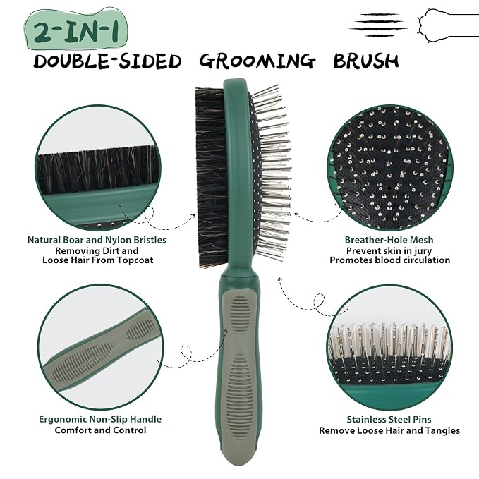 2PCS Pet Grooming and Deshedding Tools, 2-In-1 Double-Sided Cat Brush - Image 3