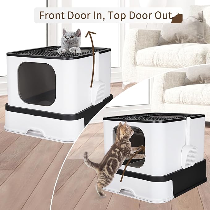 RIZZARI Stainless Steel Cat Box: Black Covered Litter Pan - Image 6