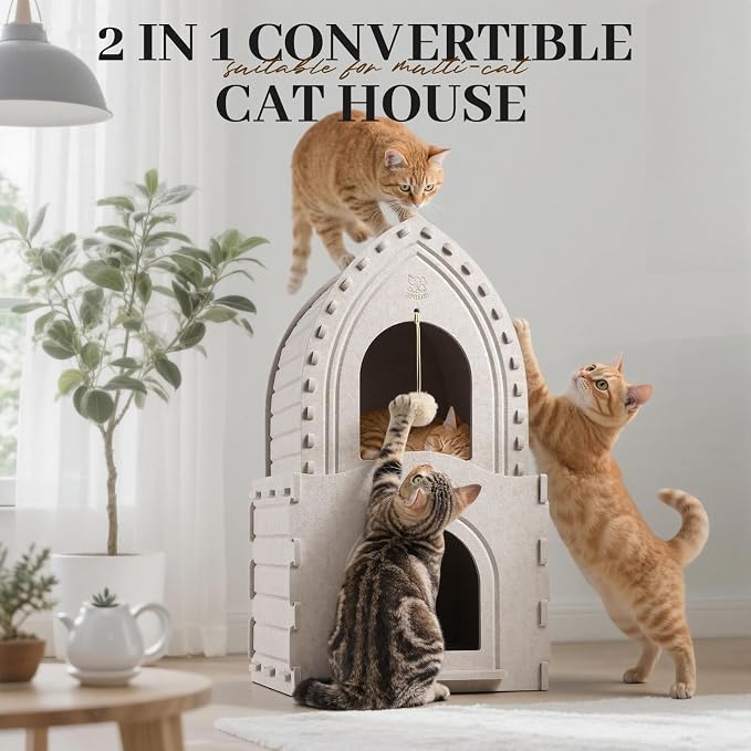 Apasiri Indoor Cat House for 2 Cats: 2-in-1 Double-Deck Cat House, Sturdy and - Image 5