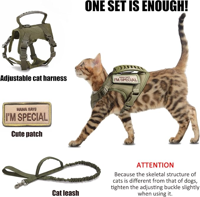 AIWAI Tactical Cat Harness for Walking Escape Proof, Adjustable Pet Vest Harness - Image 2