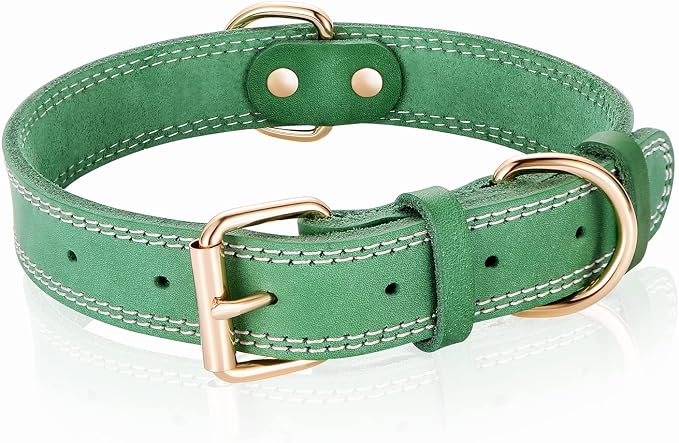 Genuine Leather Dog Collar, Heavy Duty Wide Dog Collar by DAIHAQIKO