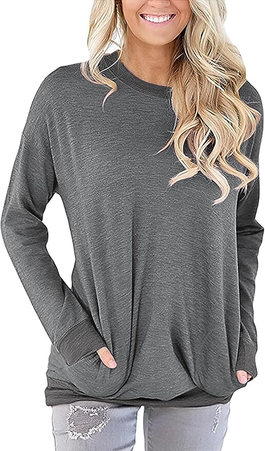 Akihoo Womens Casual Long Sleeve Tunic Tops Crew Neck Shirt Blouses - Image 2